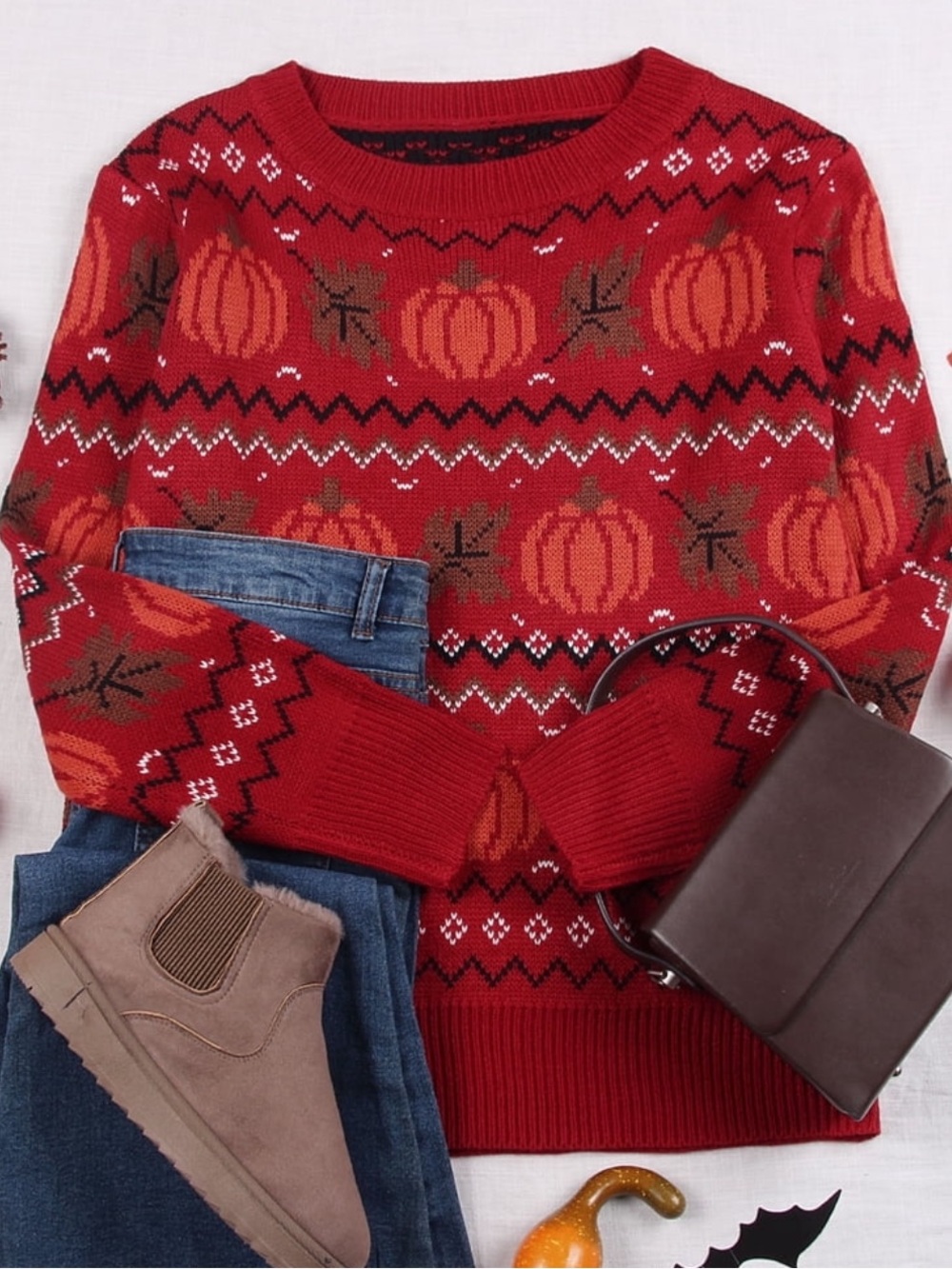 Red Pumpkin Fair Isle Knit Sweater - Women
